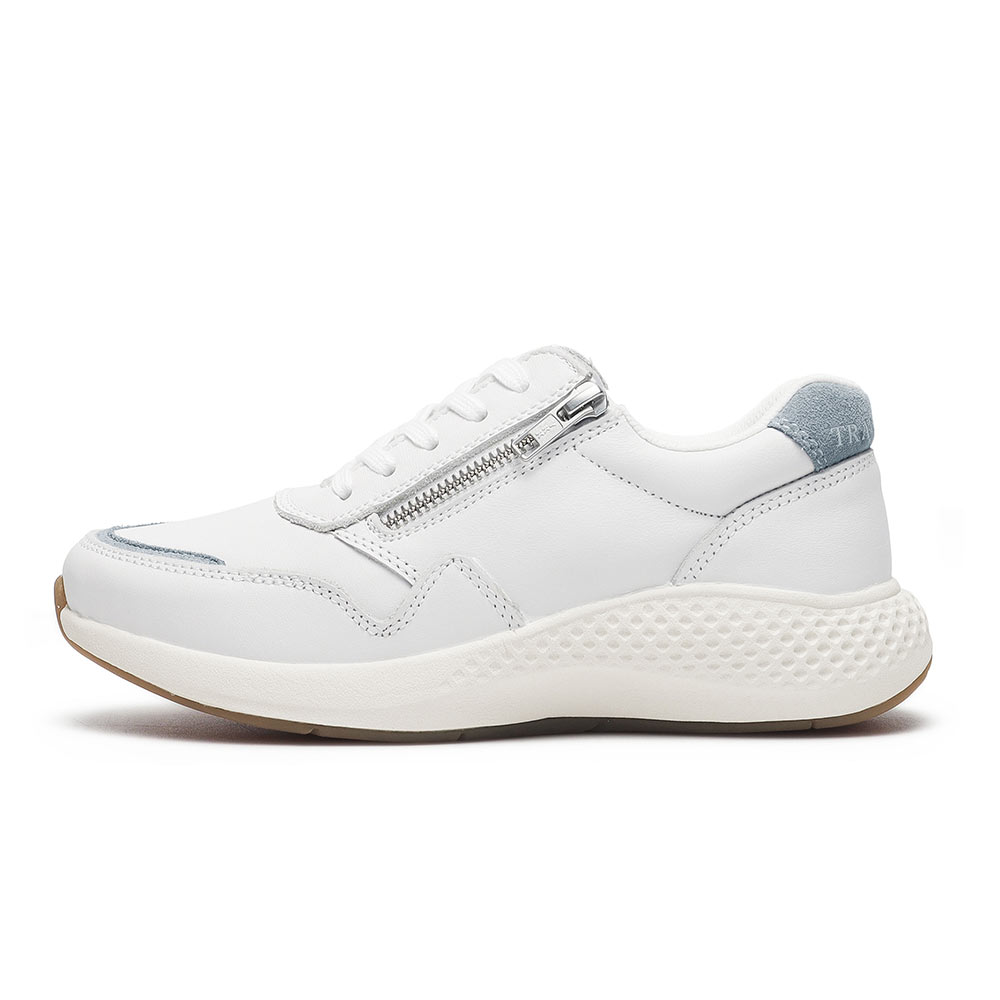 Greace 真皮微厚底拼接側拉鍊休閒鞋/小白鞋-藍