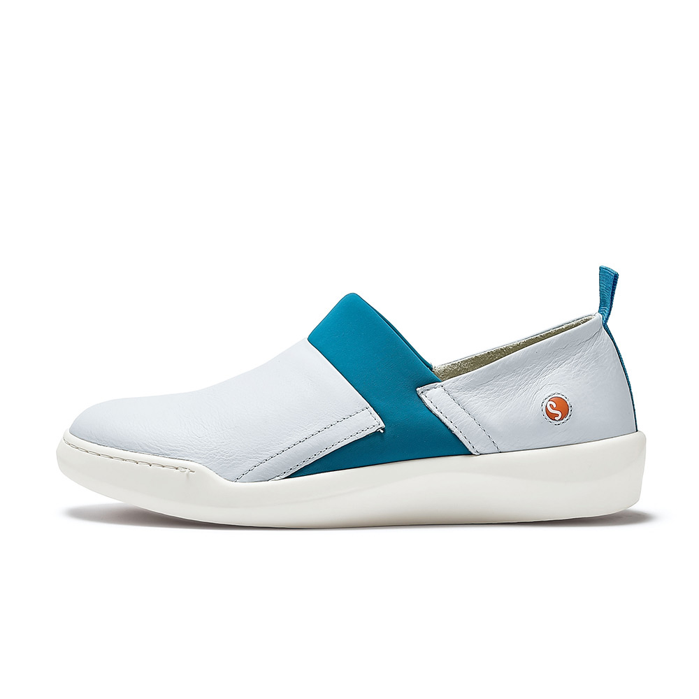 BAJU 異材質拼接真皮懶人鞋/休閒鞋-冰晶藍