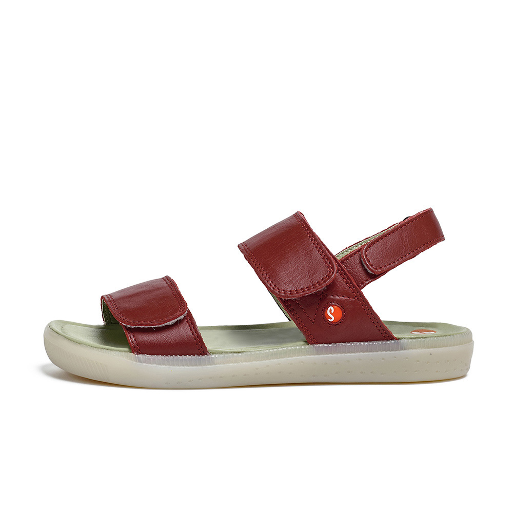 INDU 三段式魔鬼氈時尚真皮涼鞋-緋紅櫻桃