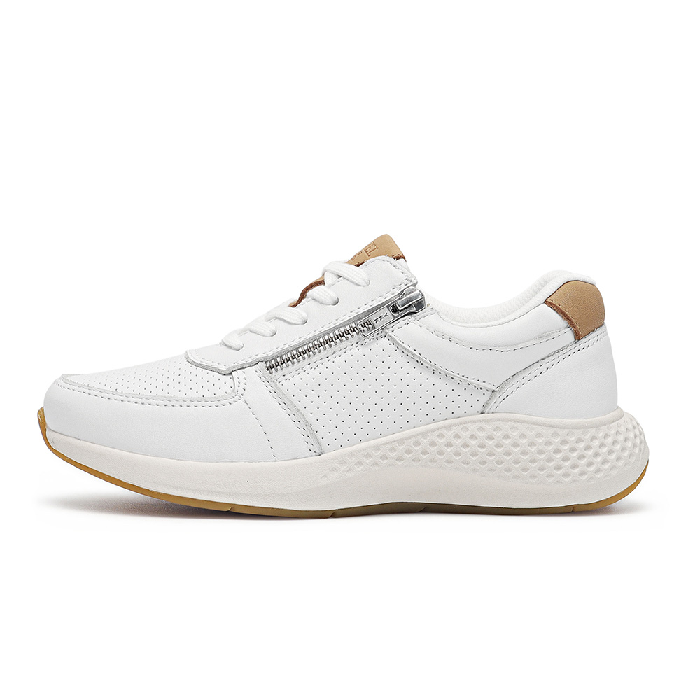 Greace 真皮微厚底沖孔側拉鍊休閒鞋/小白鞋-白