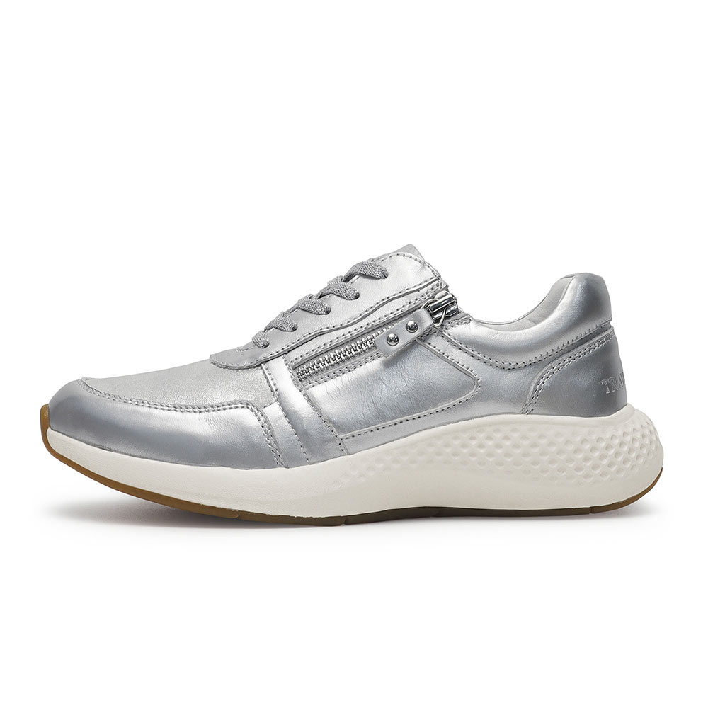 Greace 真皮微厚底拼接側拉鍊休閒鞋-銀
