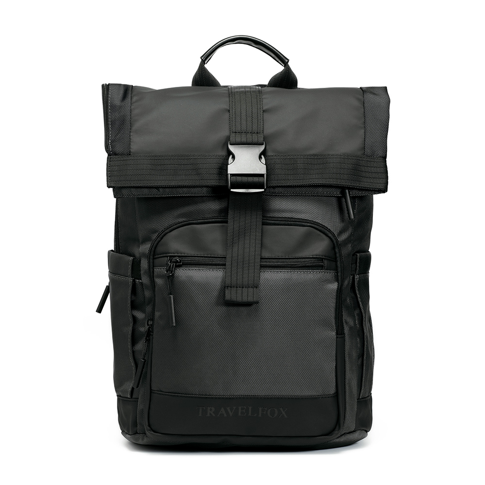 簡約雙層主袋收納筆電後背包-黑