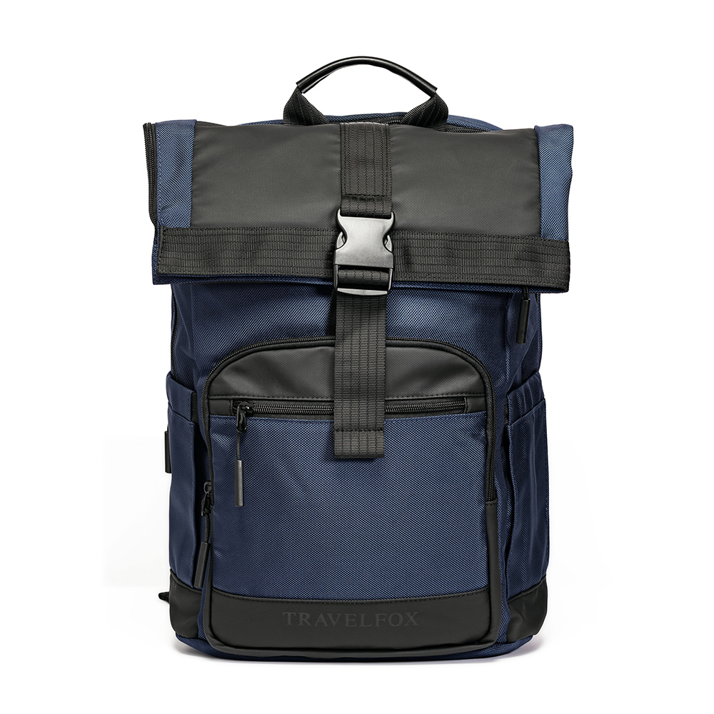 藍簡約雙層主袋收納筆電後背包-藍