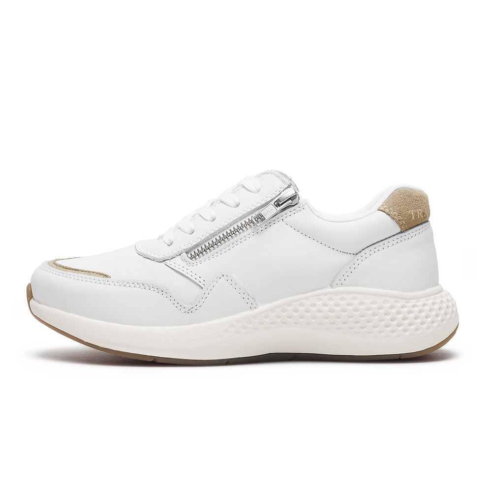 Greace 真皮微厚底拼接側拉鍊休閒鞋/小白鞋-米